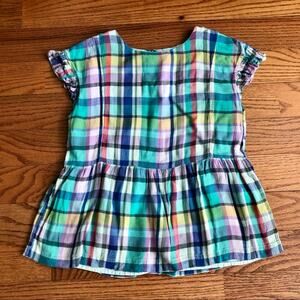 Gap Kids Plaid Multicolor Peplum Top Short Casual Sleeve Lined Girl’s Size XL